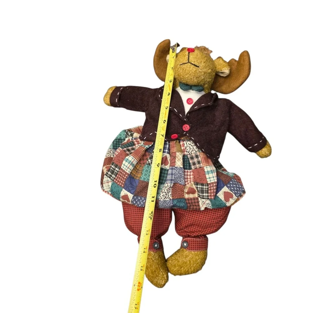 RUSTIC MOOSE Plush Doll/ Stuffed Animal‎ Christmas w/Quilted Skirt Pattern